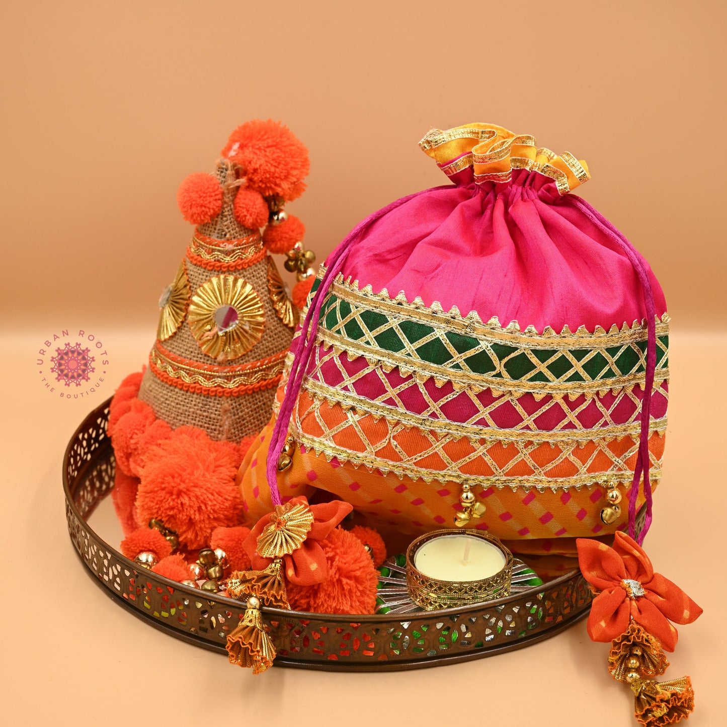 Lehriya Potli Gifting Bag Pink - Urban Roots